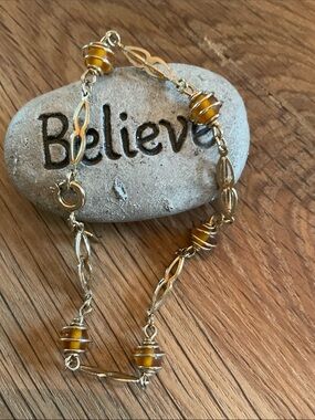 Sarah Coventry Yellow Glass Bead and Silver-Link Bracelet 70’s